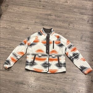Patterned Snap-Front Jacket in Cream, Orange & Gray
